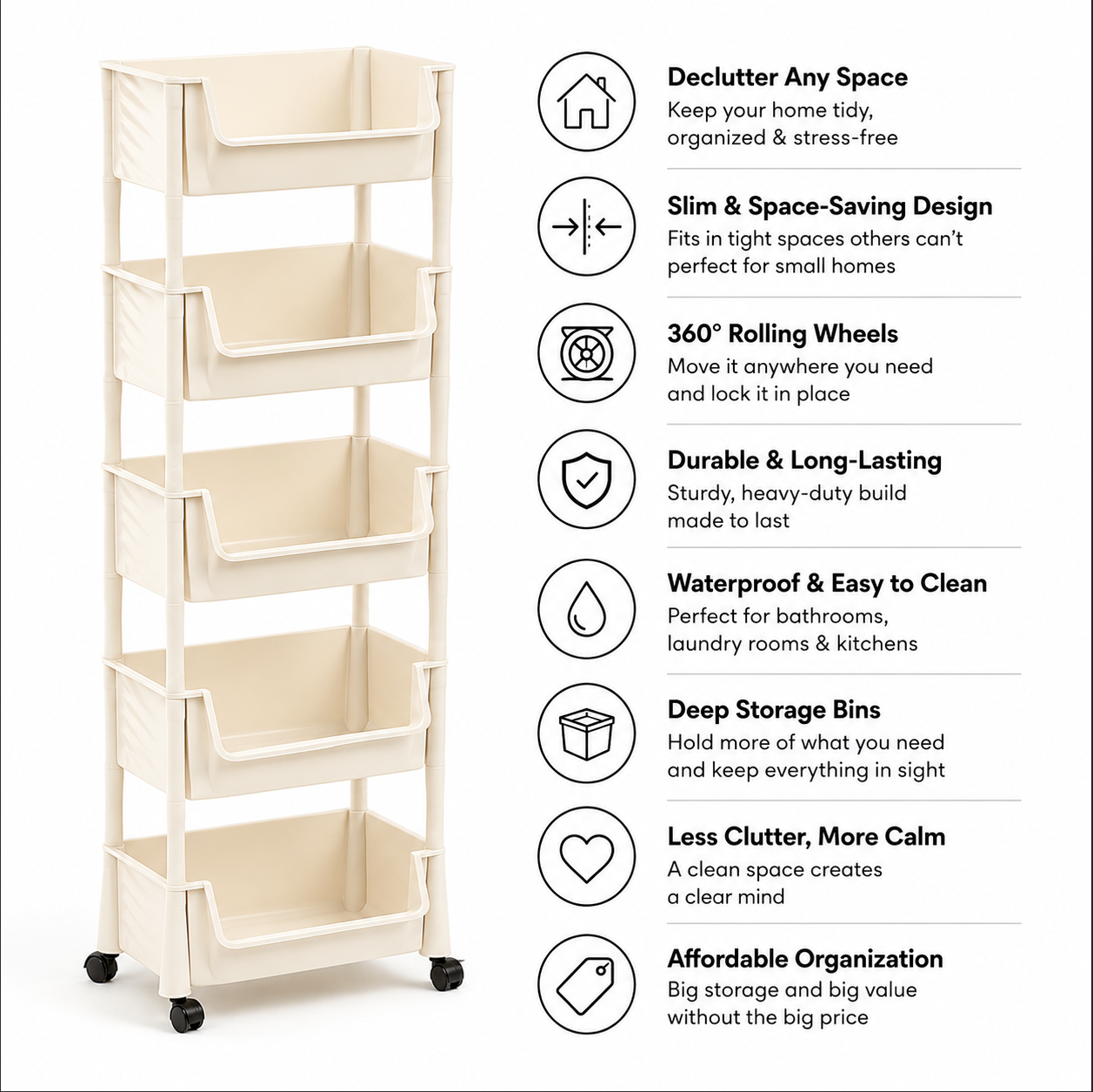 Multifunctional Multi-Layer Plastic Storage Cart