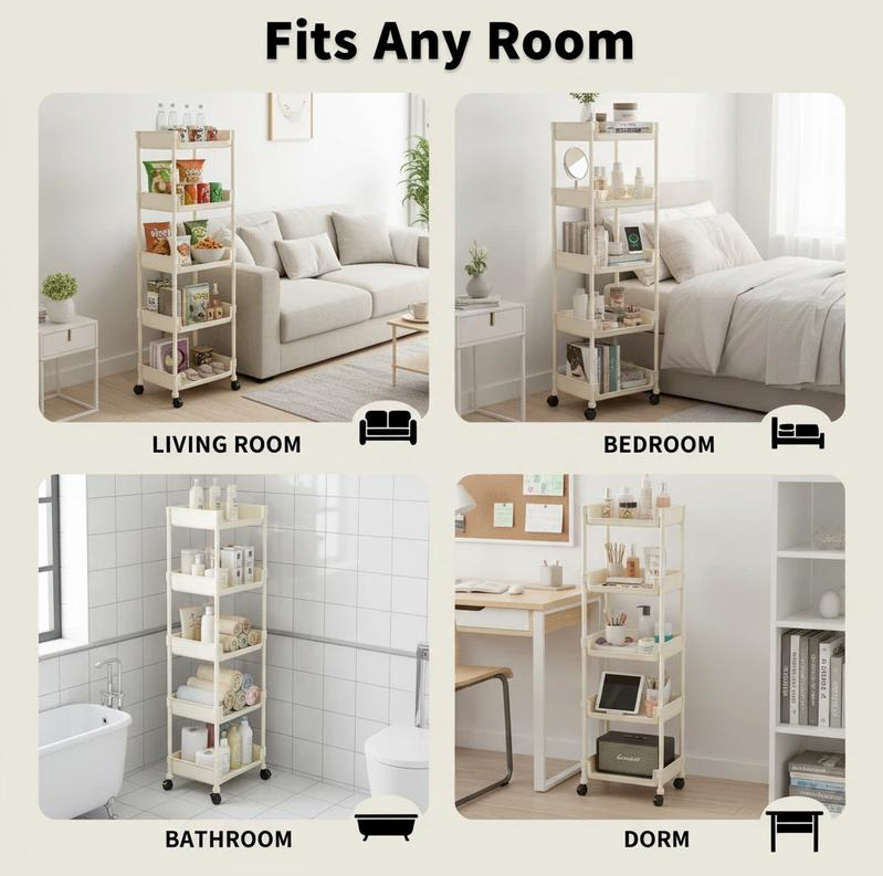 Multifunctional Multi-Layer Plastic Storage Cart